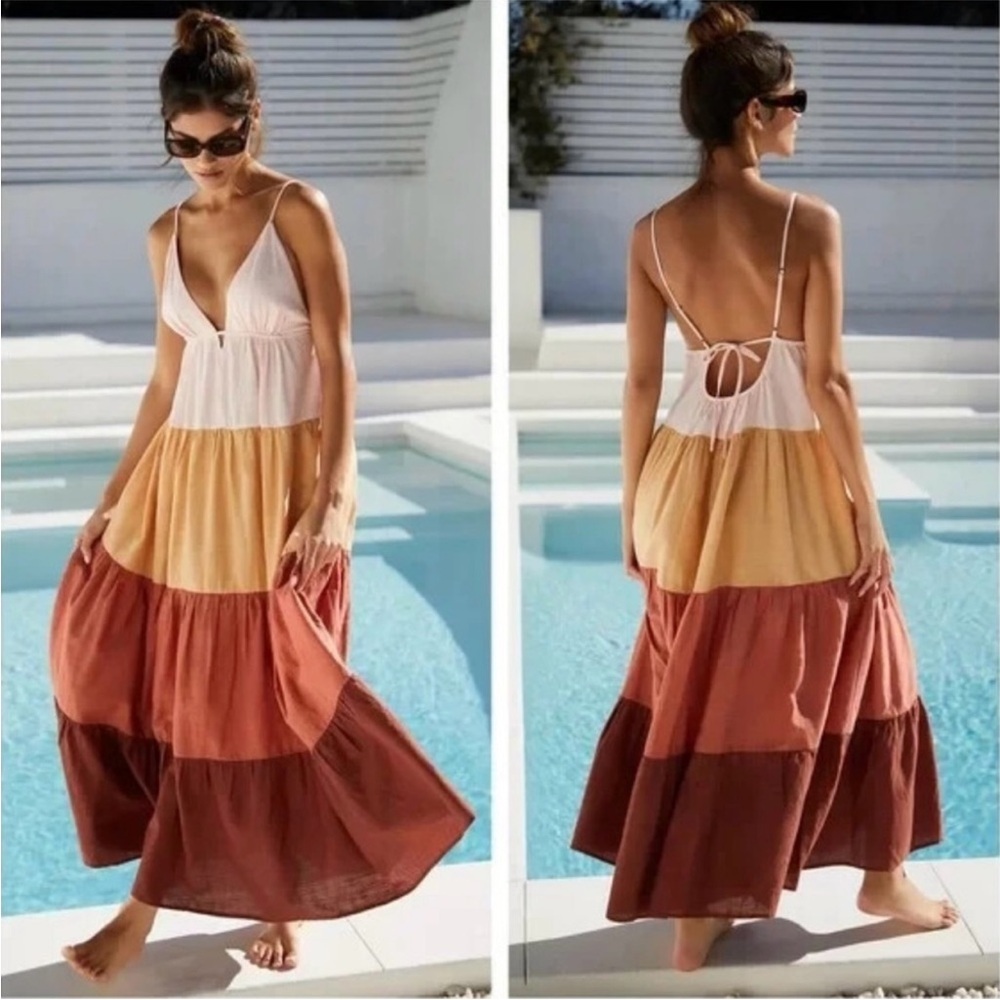 Anthropologie Pink and Tan Dress